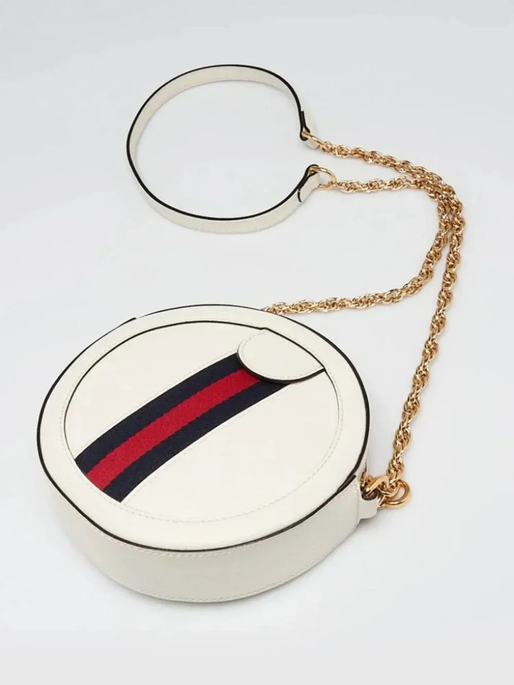 Gucci White Leather Ophidia Mini Circle Camera Bag
